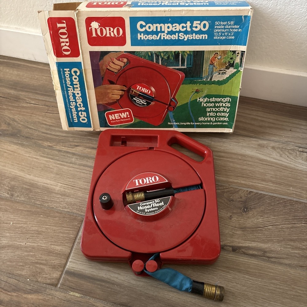 Vintage Retro Toro Compact 50 Windup Garden Hose Reel System Yard Tool In Box